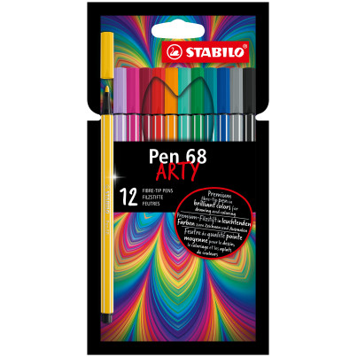 STABILO Pen 68 ARTY Fibre Tip Pen- Wallet of 12 - Assorted Colours